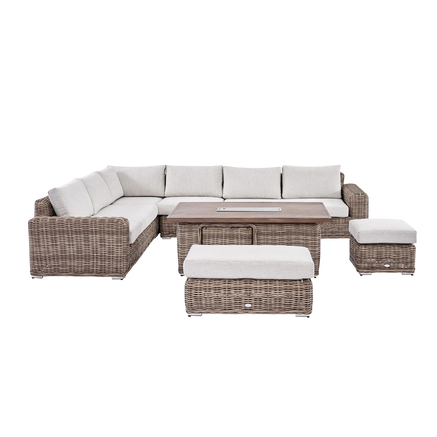 Bellagio Natural Round Wicker Large Modular Corner Dining Set β Height Adjustable Firepit Table & Beige Cushions 11 Bellagio Natural Round Wicker Large Modular Corner Dining Set β Height Adjustable Firepit Table & Beige Cushions - Image 11