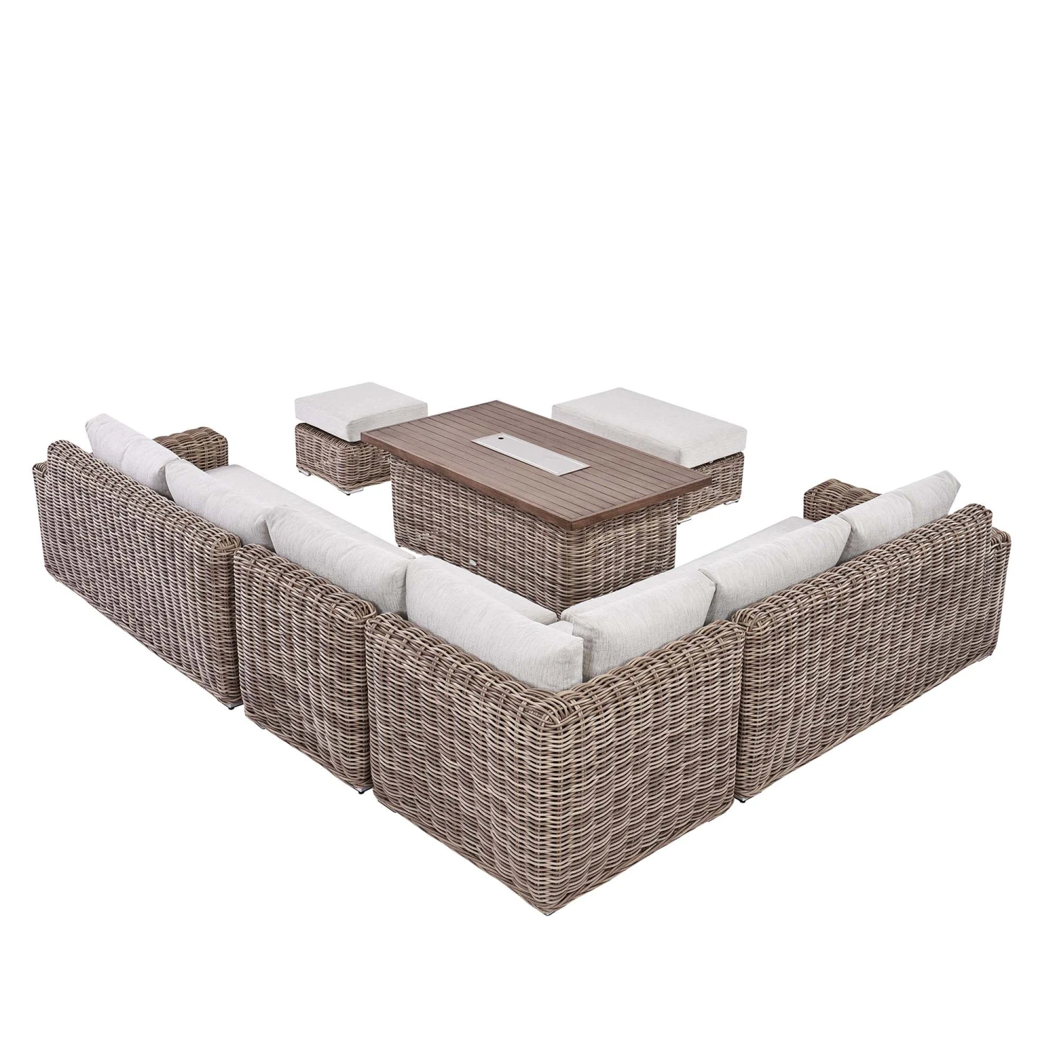 Bellagio Natural Round Wicker Large Modular Corner Dining Set β Height Adjustable Firepit Table & Beige Cushions 14 Bellagio Natural Round Wicker Large Modular Corner Dining Set β Height Adjustable Firepit Table & Beige Cushions - Image 14