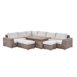 Bellagio Natural Round Wicker Large Modular Corner Dining Set β Height Adjustable Firepit Table & Beige Cushions 33 Bellagio Natural Round Wicker Large Modular Corner Dining Set β Height Adjustable Firepit Table & Beige Cushions -Daals Store OD DINE 650 NAT SET WB8