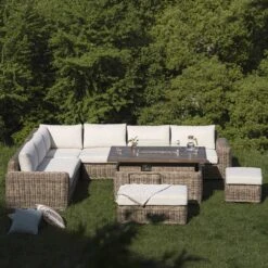 Bellagio Natural Round Wicker Large Modular Corner Dining Set β Height Adjustable Firepit Table & Beige Cushions 21 Bellagio Natural Round Wicker Large Modular Corner Dining Set β Height Adjustable Firepit Table & Beige Cushions -Daals Store OD DINE 650 NAT SET scene2