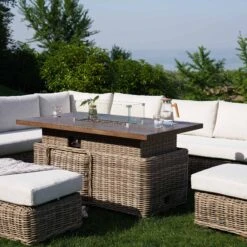 Bellagio Natural Round Wicker Large Modular Corner Dining Set β Height Adjustable Firepit Table & Beige Cushions 22 Bellagio Natural Round Wicker Large Modular Corner Dining Set β Height Adjustable Firepit Table & Beige Cushions -Daals Store OD DINE 650 NAT SET scene3