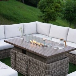 Bellagio Natural Round Wicker Large Modular Corner Dining Set β Height Adjustable Firepit Table & Beige Cushions 23 Bellagio Natural Round Wicker Large Modular Corner Dining Set β Height Adjustable Firepit Table & Beige Cushions -Daals Store OD DINE 650 NAT SET scene4