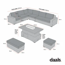 Bellagio Natural Round Wicker Large Modular Corner Dining Set β Height Adjustable Firepit Table & Beige Cushions 27 Bellagio Natural Round Wicker Large Modular Corner Dining Set β Height Adjustable Firepit Table & Beige Cushions -Daals Store OD DINE 650 SET CHART 3