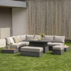 Jardin Aluminium Large Corner Casual Dining Set With Rising Table, Granite