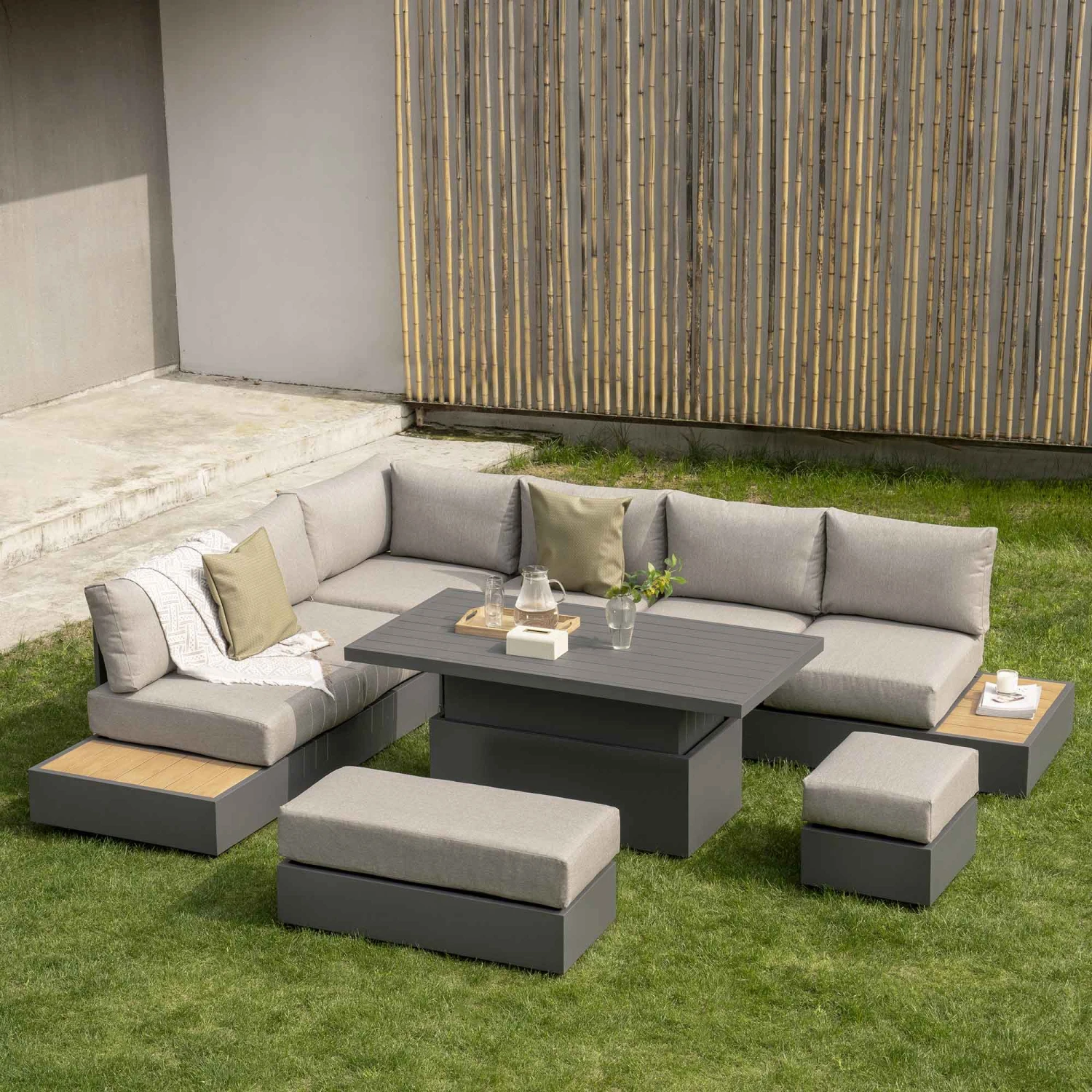 Jardin Large Granite Aluminium Corner Dining Set with Rising Table & Reclining Module - 9 Seater 2 Jardin Large Granite Aluminium Corner Dining Set with Rising Table & Reclining Module - 9 Seater - Image 2