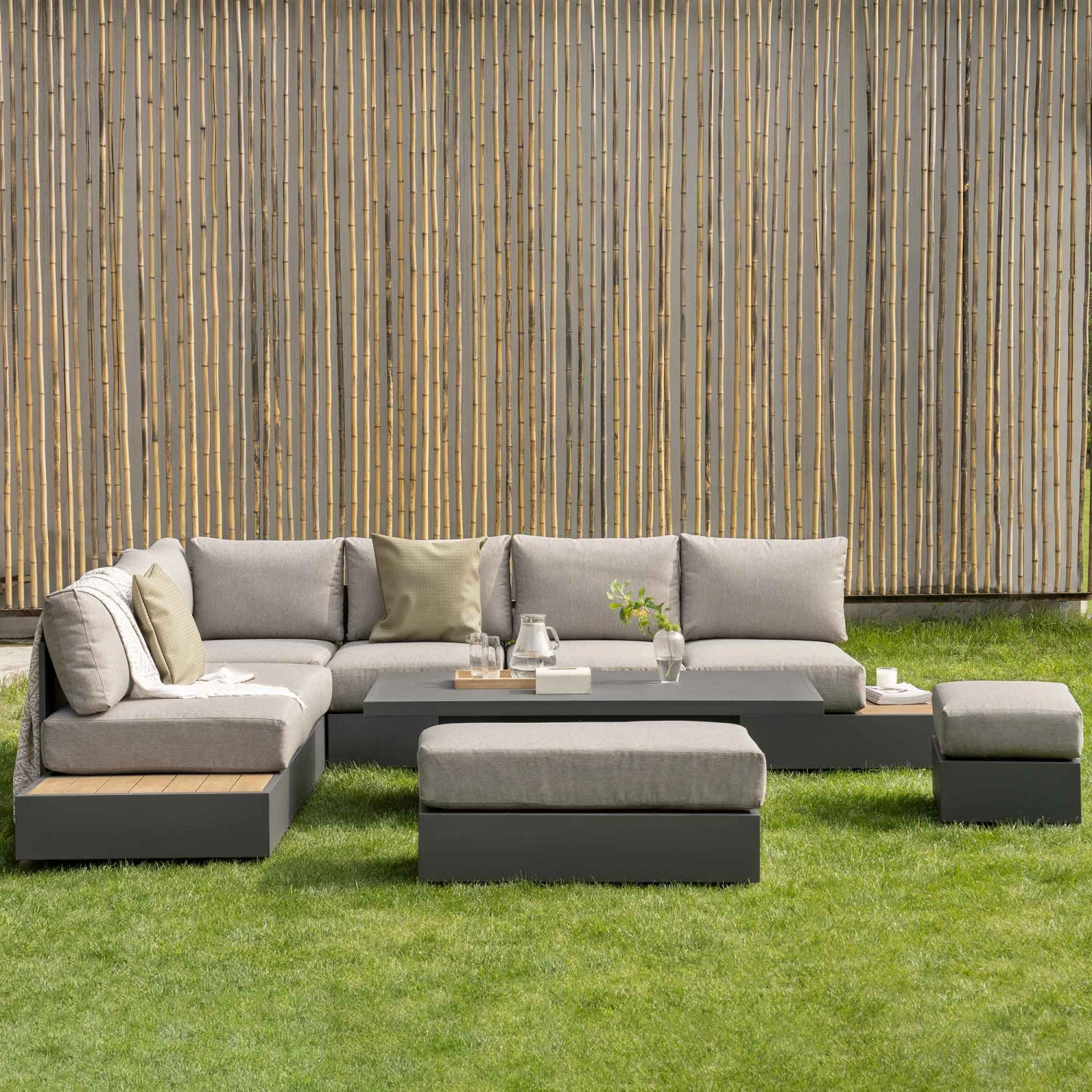 Jardin Large Granite Aluminium Corner Dining Set with Rising Table & Reclining Module - 9 Seater 3 Jardin Large Granite Aluminium Corner Dining Set with Rising Table & Reclining Module - 9 Seater - Image 3