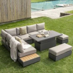 Jardin Large Granite Aluminium Corner Dining Set with Rising Table & Reclining Module - 9 Seater 23 Jardin Large Granite Aluminium Corner Dining Set with Rising Table & Reclining Module - 9 Seater -Daals Store OD DINE 905 GRANITE SET scene3