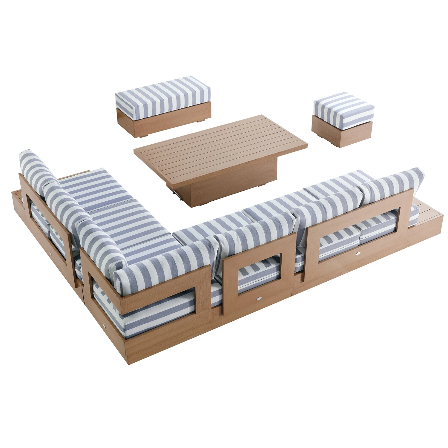 Jardin Aluminium Large Corner Casual Dining Set With Rising Table, Natural With Blue Stripes 14 Jardin Aluminium Large Corner Casual Dining Set With Rising Table, Natural With Blue Stripes - Image 14