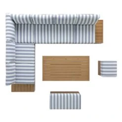 Jardin Aluminium Large Corner Casual Dining Set With Rising Table, Natural With Blue Stripes 34 Jardin Aluminium Large Corner Casual Dining Set With Rising Table, Natural With Blue Stripes -Daals Store OD DINE 905 NAT BLUESTRIPE SET WB5