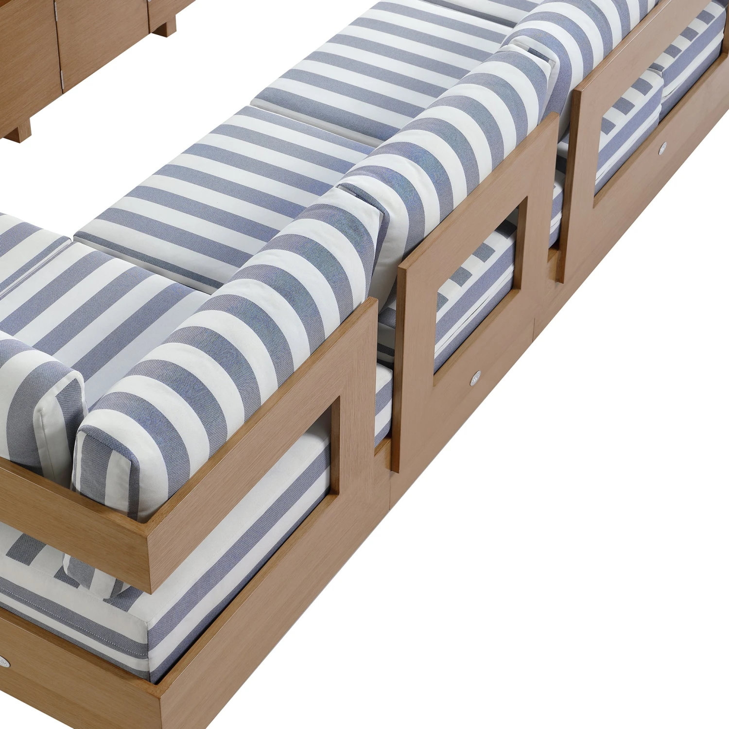 Jardin Aluminium Large Corner Casual Dining Set With Rising Table, Natural With Blue Stripes 18 Jardin Aluminium Large Corner Casual Dining Set With Rising Table, Natural With Blue Stripes - Image 18