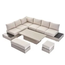 Jardin Aluminium Large Corner Casual Dining Set With Rising Table, Pumice 22 Jardin Aluminium Large Corner Casual Dining Set With Rising Table, Pumice -Daals Store OD DINE 905 PUMICE SET WB2