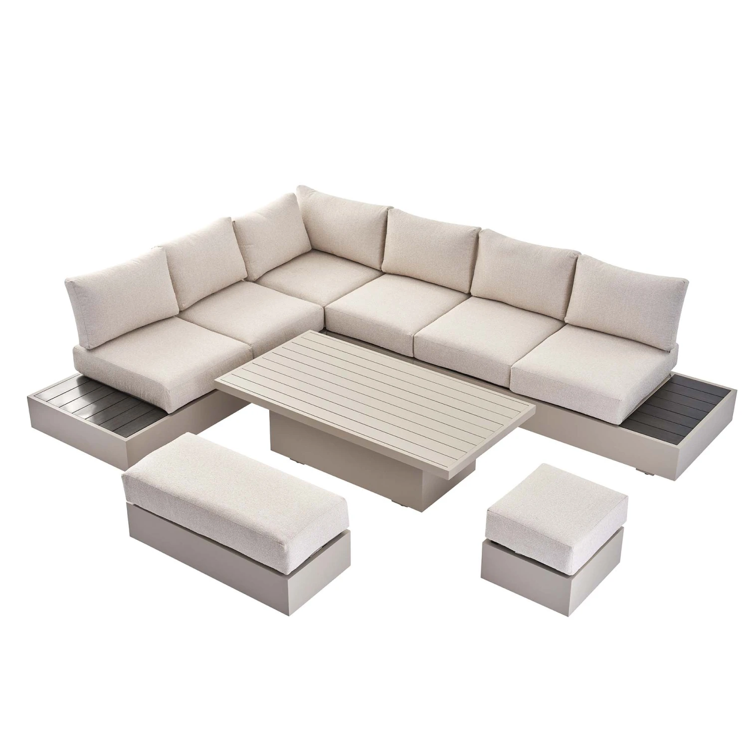 Jardin Aluminium Large Corner Casual Dining Set With Rising Table, Pumice 8 Jardin Aluminium Large Corner Casual Dining Set With Rising Table, Pumice - Image 8