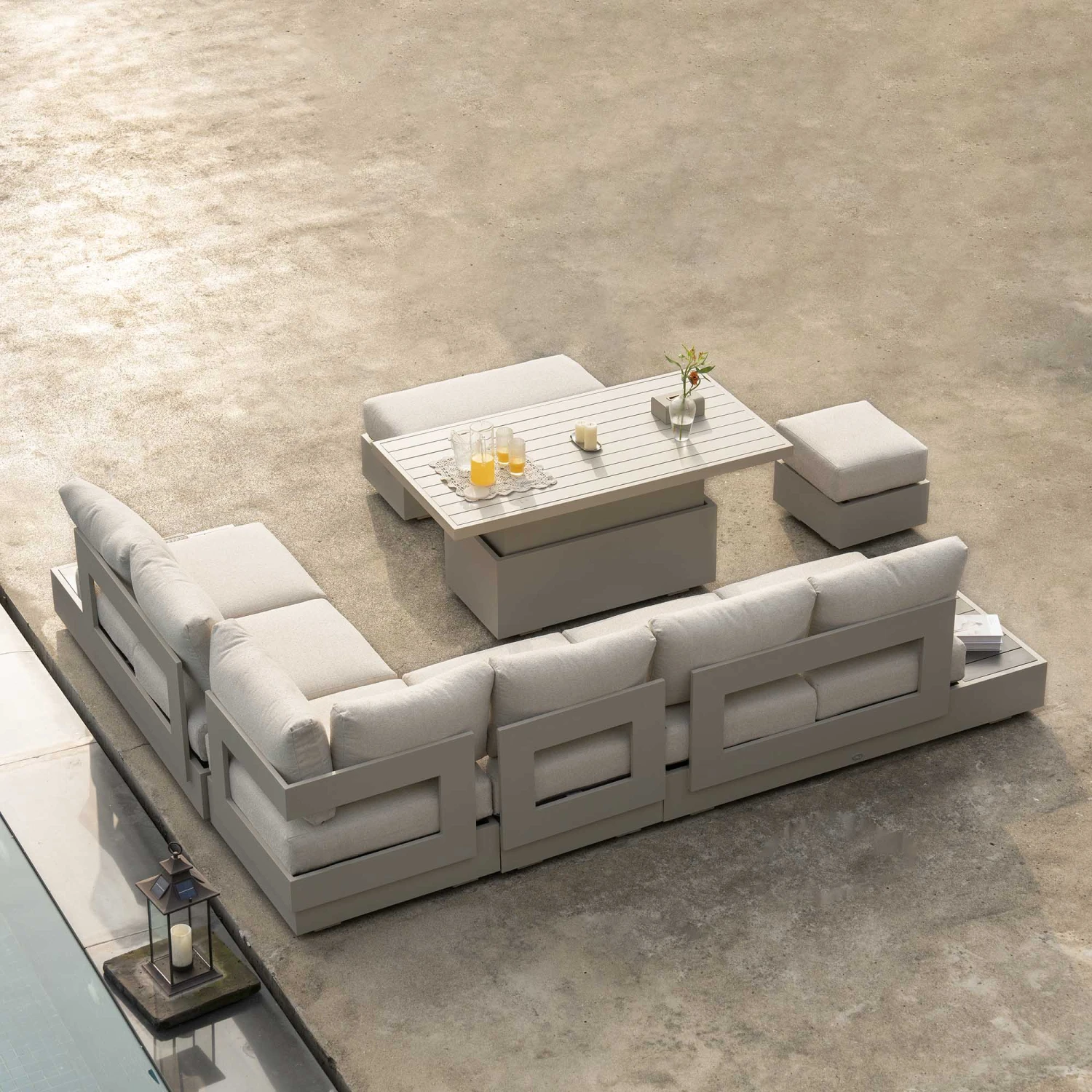 Jardin Aluminium Large Corner Casual Dining Set With Rising Table, Pumice 3 Jardin Aluminium Large Corner Casual Dining Set With Rising Table, Pumice - Image 3