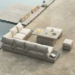 Jardin Aluminium Large Corner Casual Dining Set With Rising Table, Pumice 18 Jardin Aluminium Large Corner Casual Dining Set With Rising Table, Pumice -Daals Store OD DINE 905 PUMICE SET scene3