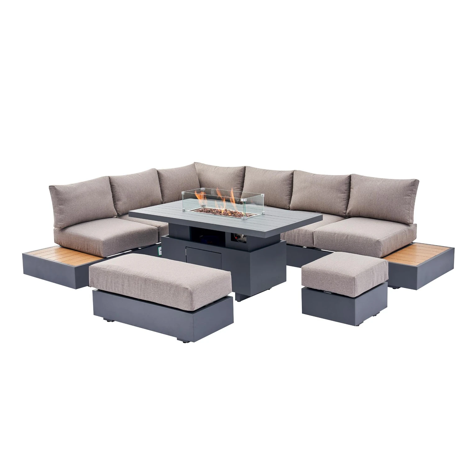 Jardin Aluminium Large Corner Casual Dining Set With Rising Firepit Table, Granite 8 Jardin Aluminium Large Corner Casual Dining Set With Rising Firepit Table, Granite - Image 8