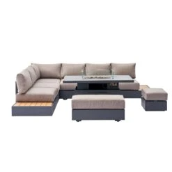 Jardin Aluminium Large Corner Casual Dining Set With Rising Firepit Table, Granite 25 Jardin Aluminium Large Corner Casual Dining Set With Rising Firepit Table, Granite -Daals Store OD DINE 906 GRANITE SET WB3