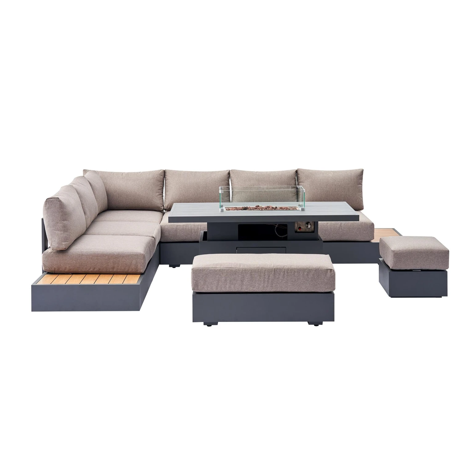 Jardin Aluminium Large Corner Casual Dining Set With Rising Firepit Table, Granite 11 Jardin Aluminium Large Corner Casual Dining Set With Rising Firepit Table, Granite - Image 11