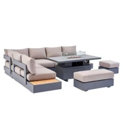 Jardin Aluminium Large Corner Casual Dining Set With Rising Firepit Table, Granite 26 Jardin Aluminium Large Corner Casual Dining Set With Rising Firepit Table, Granite -Daals Store OD DINE 906 GRANITE SET WB4