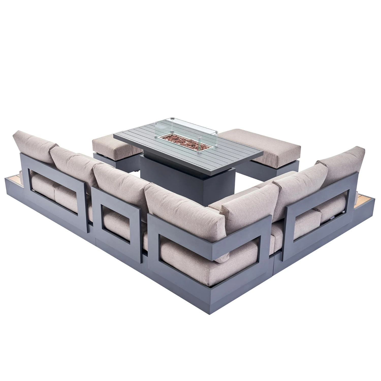 Jardin Aluminium Large Corner Casual Dining Set With Rising Firepit Table, Granite 13 Jardin Aluminium Large Corner Casual Dining Set With Rising Firepit Table, Granite - Image 13