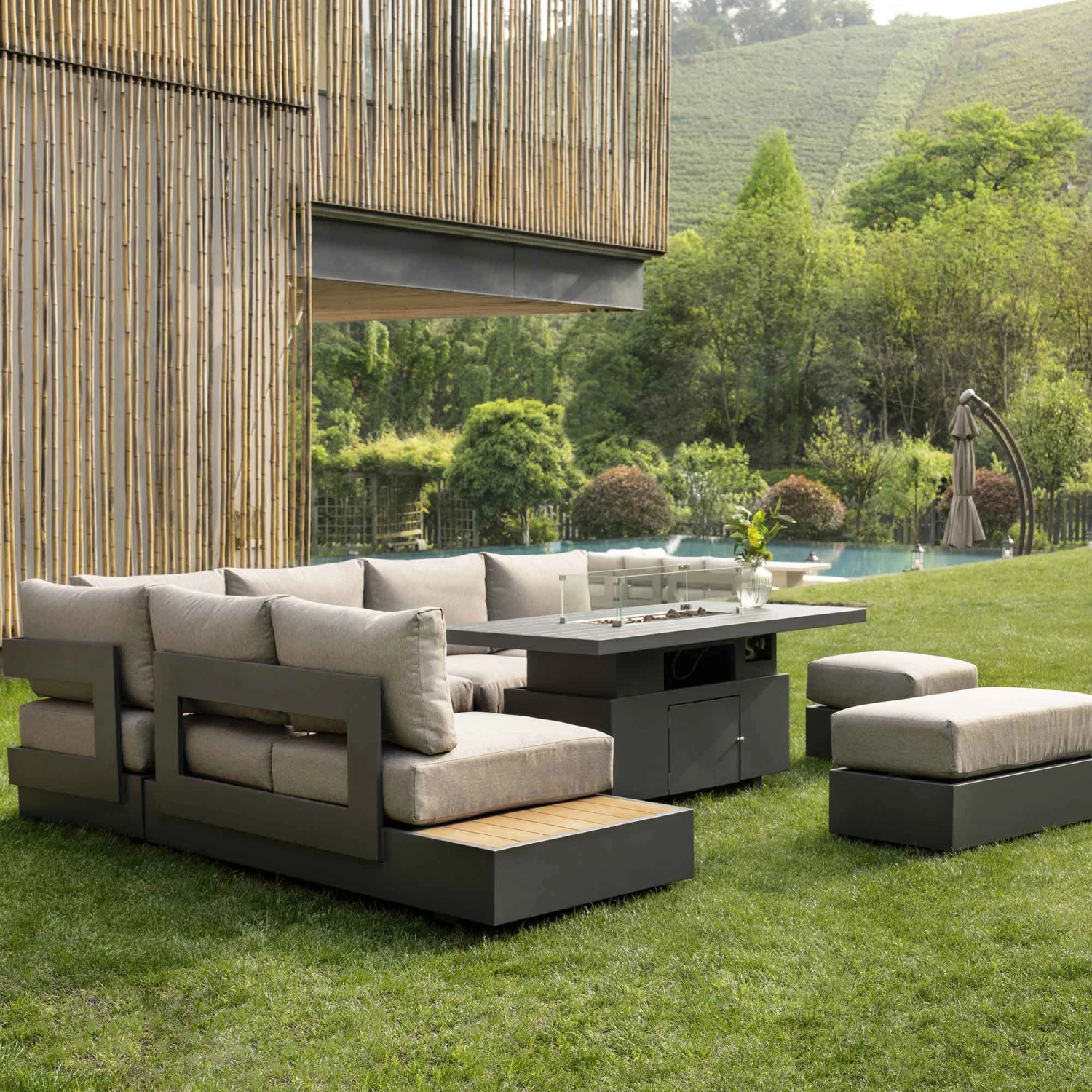 Jardin Aluminium Large Corner Casual Dining Set With Rising Firepit Table, Granite 3 Jardin Aluminium Large Corner Casual Dining Set With Rising Firepit Table, Granite - Image 3