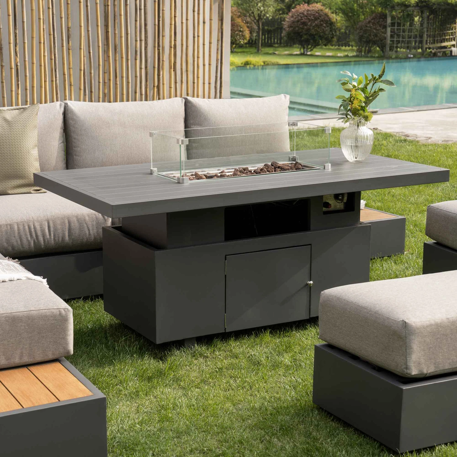 Jardin Aluminium Large Corner Casual Dining Set With Rising Firepit Table, Granite 5 Jardin Aluminium Large Corner Casual Dining Set With Rising Firepit Table, Granite - Image 5