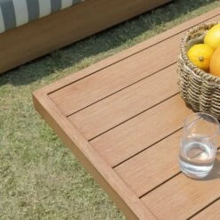 Jardin Aluminium Large Corner Casual Dining Set With Rising Firepit Table, Natural With Blue Stripes -Daals Store OD DINE 906 NAT BLUESTRIPE SET scene10