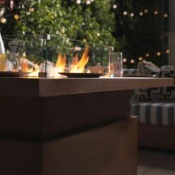 Jardin Aluminium Large Corner Casual Dining Set With Rising Firepit Table, Natural With Blue Stripes -Daals Store OD DINE 906 NAT BLUESTRIPE SET scene3