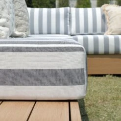 Jardin Aluminium Large Corner Casual Dining Set With Rising Firepit Table, Natural With Blue Stripes -Daals Store OD DINE 906 NAT BLUESTRIPE SET scene9