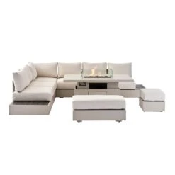 Jardin Aluminium Large Corner Casual Dining Set With Rising Firepit Table, Pumice 20 Jardin Aluminium Large Corner Casual Dining Set With Rising Firepit Table, Pumice -Daals Store OD DINE 906 PUMICE SET WB2