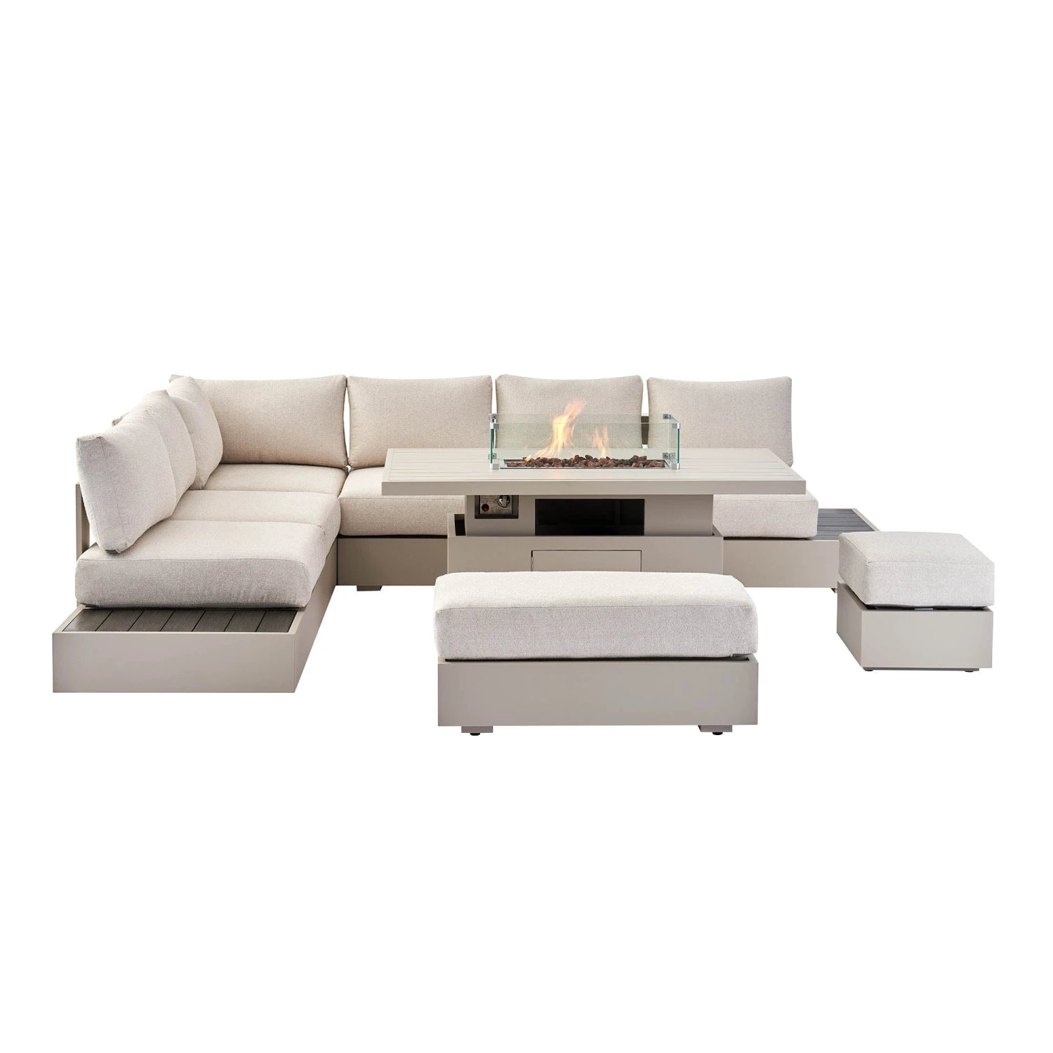 Jardin Aluminium Large Corner Casual Dining Set With Rising Firepit Table, Pumice 8 Jardin Aluminium Large Corner Casual Dining Set With Rising Firepit Table, Pumice - Image 8