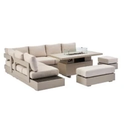 Jardin Aluminium Large Corner Casual Dining Set With Rising Firepit Table, Pumice 23 Jardin Aluminium Large Corner Casual Dining Set With Rising Firepit Table, Pumice -Daals Store OD DINE 906 PUMICE SET WB3