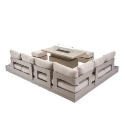Jardin Aluminium Large Corner Casual Dining Set With Rising Firepit Table, Pumice 24 Jardin Aluminium Large Corner Casual Dining Set With Rising Firepit Table, Pumice -Daals Store OD DINE 906 PUMICE SET WB4