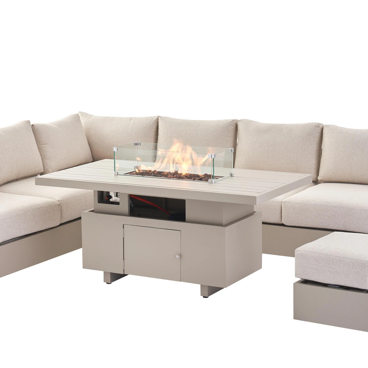 Jardin Aluminium Large Corner Casual Dining Set With Rising Firepit Table, Pumice 13 Jardin Aluminium Large Corner Casual Dining Set With Rising Firepit Table, Pumice - Image 13