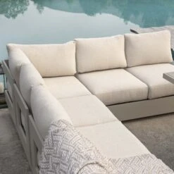 Jardin Aluminium Large Corner Casual Dining Set With Rising Firepit Table, Pumice 15 Jardin Aluminium Large Corner Casual Dining Set With Rising Firepit Table, Pumice -Daals Store OD DINE 906 PUMICE SET scene2