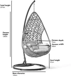 Indra Natural Rattan Effect Hanging Egg Chair β Luxury Outdoor Cocoon Swing Seat with Deep Fill Cushions 16 Indra Natural Rattan Effect Hanging Egg Chair β Luxury Outdoor Cocoon Swing Seat with Deep Fill Cushions -Daals Store OD HC 007 CHART