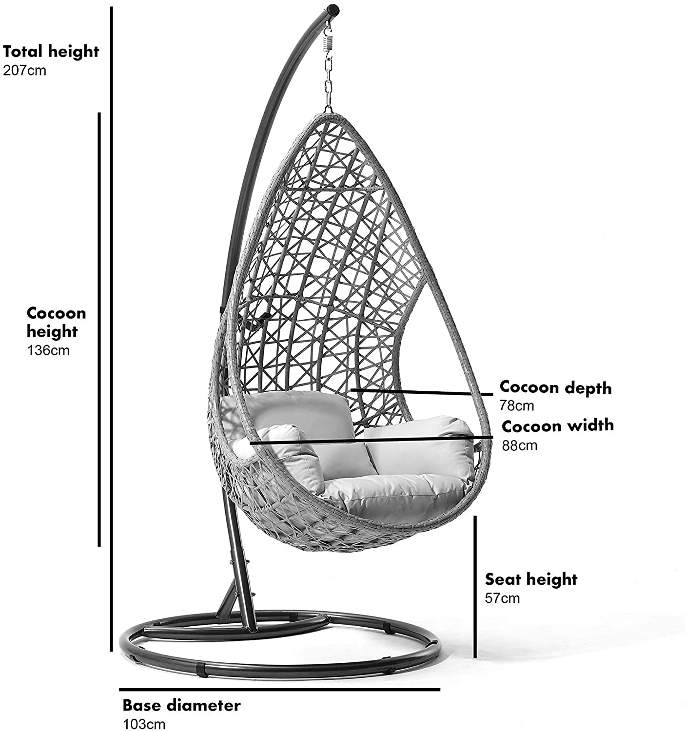 Indra Natural Rattan Effect Hanging Egg Chair β Luxury Outdoor Cocoon Swing Seat with Deep Fill Cushions 8 Indra Natural Rattan Effect Hanging Egg Chair β Luxury Outdoor Cocoon Swing Seat with Deep Fill Cushions - Image 8