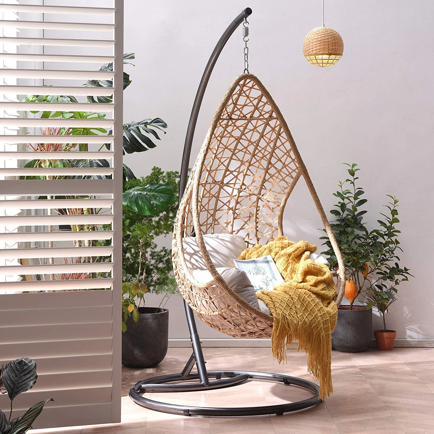 Indra Natural Rattan Effect Hanging Egg Chair β Luxury Outdoor Cocoon Swing Seat with Deep Fill Cushions 1 Indra Natural Rattan Effect Hanging Egg Chair β Luxury Outdoor Cocoon Swing Seat with Deep Fill Cushions
