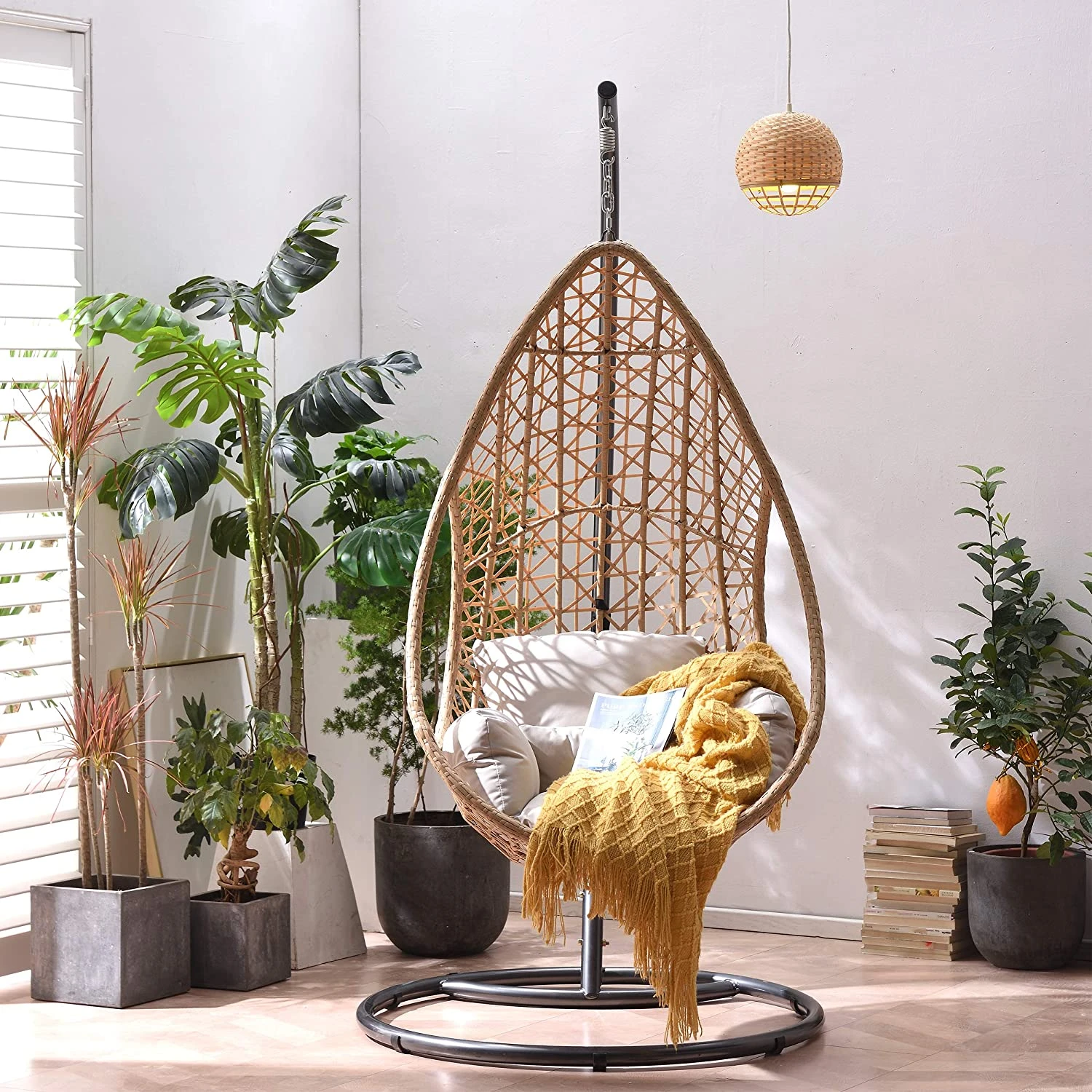 Indra Natural Rattan Effect Hanging Egg Chair β Luxury Outdoor Cocoon Swing Seat with Deep Fill Cushions 2 Indra Natural Rattan Effect Hanging Egg Chair β Luxury Outdoor Cocoon Swing Seat with Deep Fill Cushions - Image 2