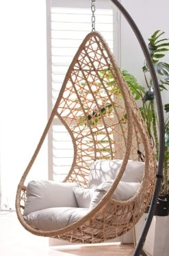 Indra Natural Rattan Effect Hanging Egg Chair β Luxury Outdoor Cocoon Swing Seat with Deep Fill Cushions 13 Indra Natural Rattan Effect Hanging Egg Chair β Luxury Outdoor Cocoon Swing Seat with Deep Fill Cushions -Daals Store OD HC 007 scene4