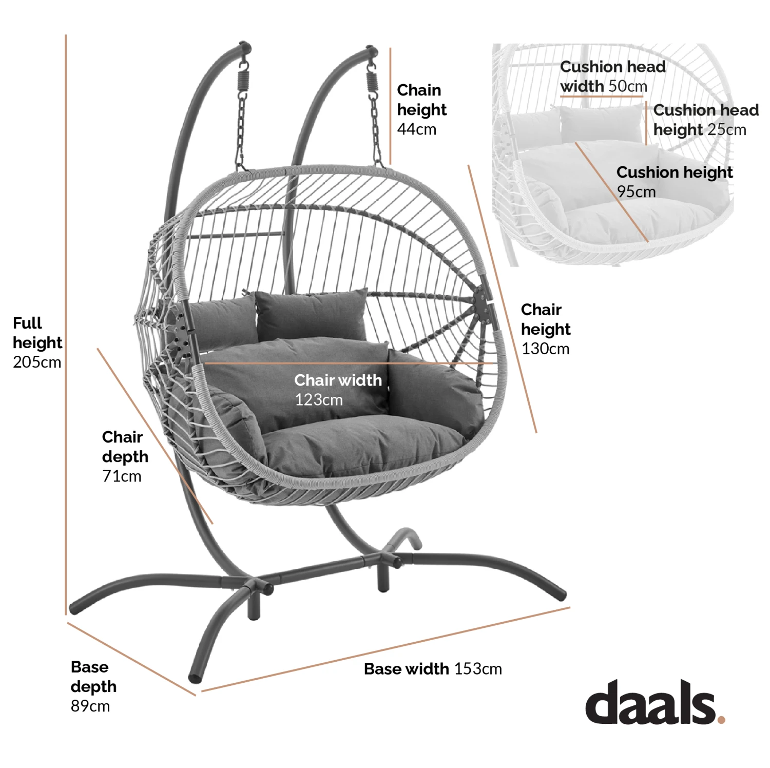 Harrington Grey Rattan & Rope Double Hanging Egg Chair β 2 Person Indoor/Outdoor Garden Swing with Plush Cushions 6 Harrington Grey Rattan & Rope Double Hanging Egg Chair β 2 Person Indoor/Outdoor Garden Swing with Plush Cushions - Image 6