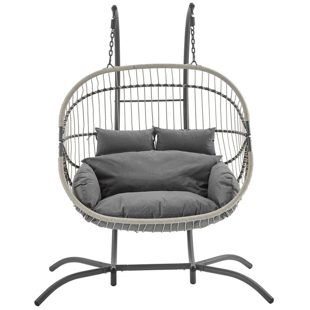 Harrington Grey Rattan & Rope Double Hanging Egg Chair β 2 Person Indoor/Outdoor Garden Swing with Plush Cushions 4 Harrington Grey Rattan & Rope Double Hanging Egg Chair β 2 Person Indoor/Outdoor Garden Swing with Plush Cushions - Image 4
