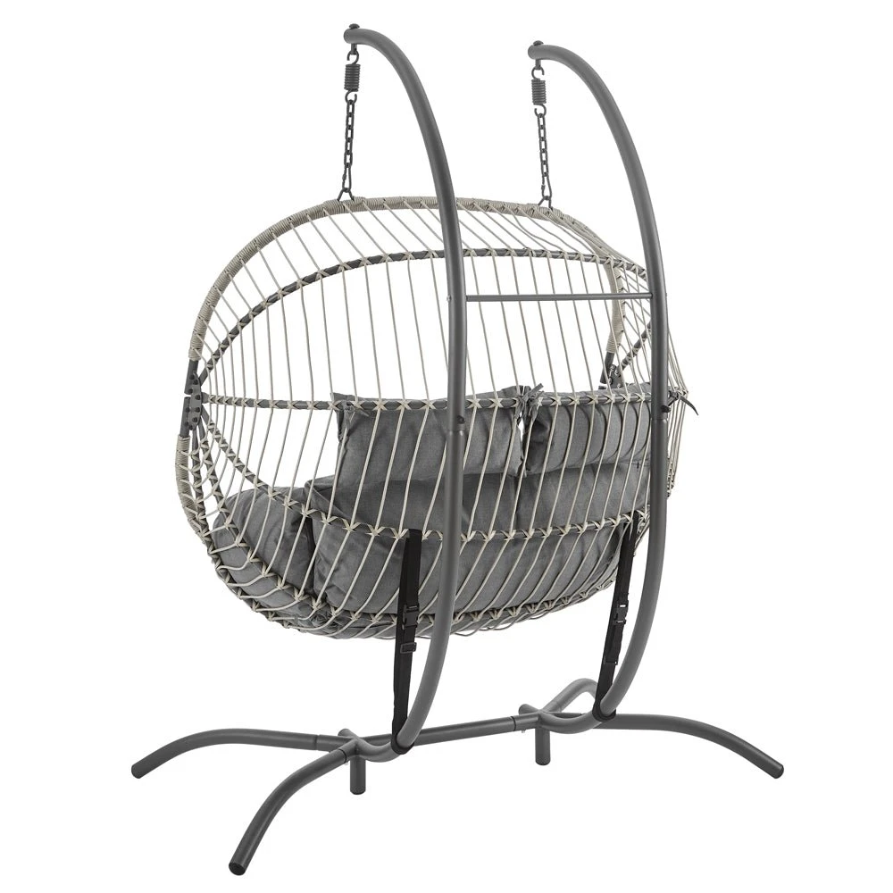 Harrington Grey Rattan & Rope Double Hanging Egg Chair β 2 Person Indoor/Outdoor Garden Swing with Plush Cushions 7 Harrington Grey Rattan & Rope Double Hanging Egg Chair β 2 Person Indoor/Outdoor Garden Swing with Plush Cushions - Image 7