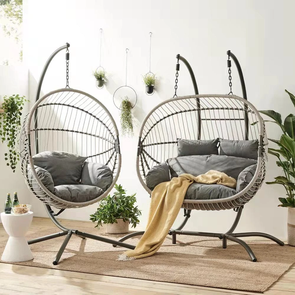 Harrington Grey Rattan & Rope Double Hanging Egg Chair β 2 Person Indoor/Outdoor Garden Swing with Plush Cushions 3 Harrington Grey Rattan & Rope Double Hanging Egg Chair β 2 Person Indoor/Outdoor Garden Swing with Plush Cushions - Image 3