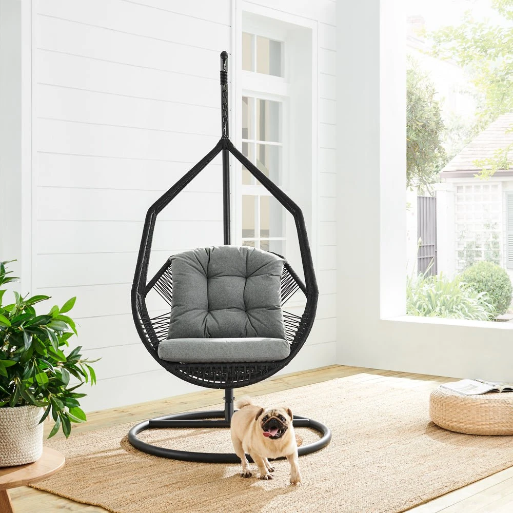 Lydia Geometric Rattan & Rope Mix Indoor Outdoor Hanging Chair 2 Lydia Geometric Rattan & Rope Mix Indoor Outdoor Hanging Chair - Image 2