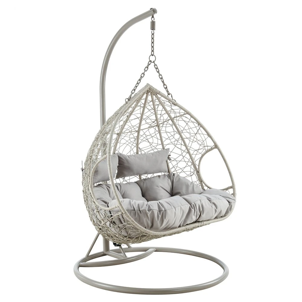 Deneb Light Grey Faux Rattan Double Hanging Egg Chair - 2-Person Indoor & Outdoor Garden Swing 5 Deneb Light Grey Faux Rattan Double Hanging Egg Chair - 2-Person Indoor & Outdoor Garden Swing - Image 5