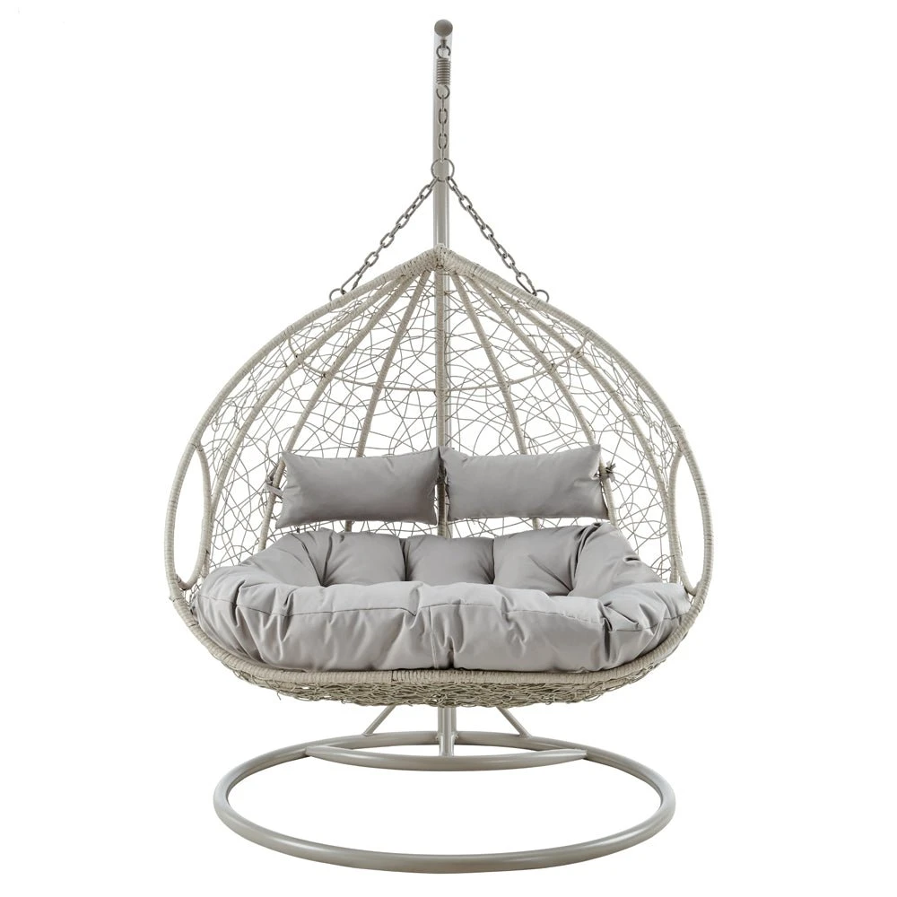 Deneb Light Grey Faux Rattan Double Hanging Egg Chair - 2-Person Indoor & Outdoor Garden Swing 6 Deneb Light Grey Faux Rattan Double Hanging Egg Chair - 2-Person Indoor & Outdoor Garden Swing - Image 6
