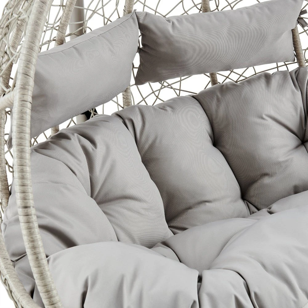 Deneb Light Grey Faux Rattan Double Hanging Egg Chair - 2-Person Indoor & Outdoor Garden Swing 9 Deneb Light Grey Faux Rattan Double Hanging Egg Chair - 2-Person Indoor & Outdoor Garden Swing - Image 9