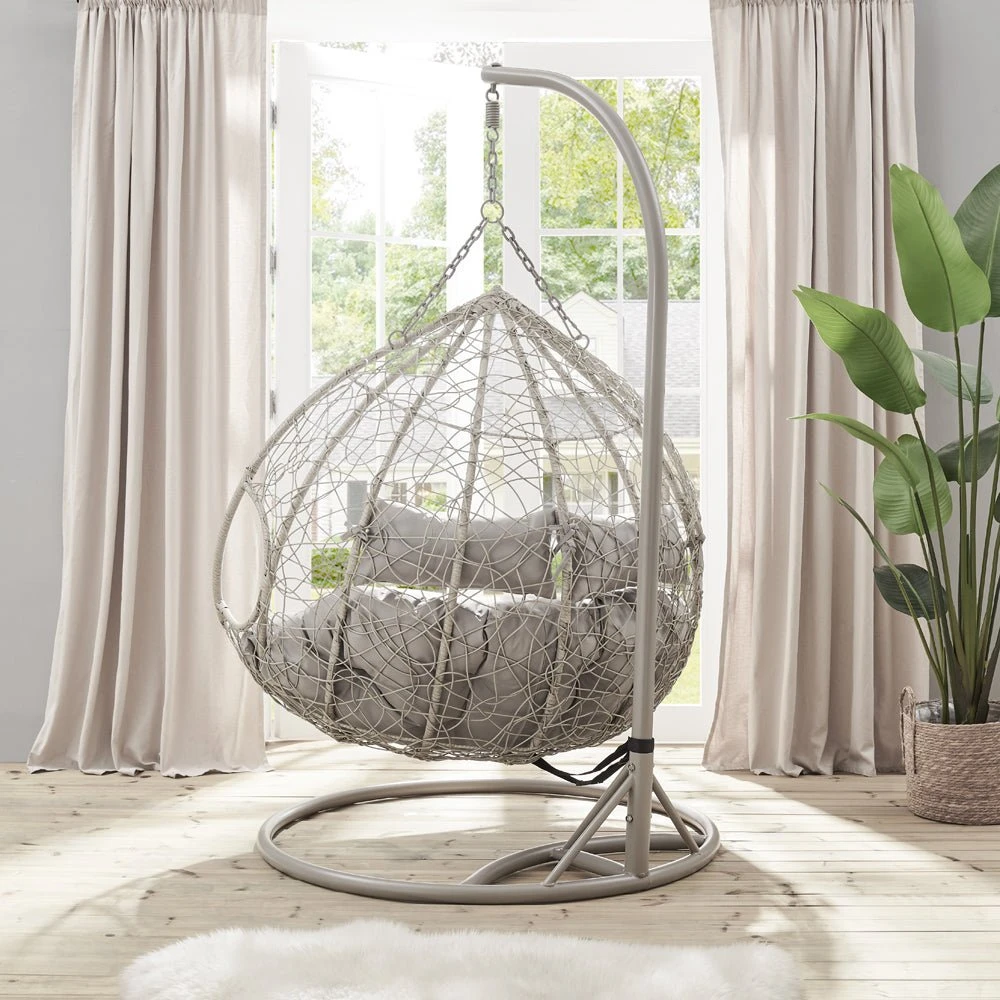 Deneb Light Grey Faux Rattan Double Hanging Egg Chair - 2-Person Indoor & Outdoor Garden Swing 3 Deneb Light Grey Faux Rattan Double Hanging Egg Chair - 2-Person Indoor & Outdoor Garden Swing - Image 3