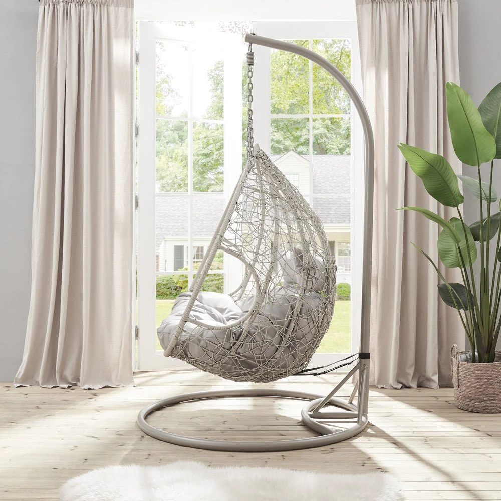 Deneb Light Grey Faux Rattan Double Hanging Egg Chair - 2-Person Indoor & Outdoor Garden Swing 4 Deneb Light Grey Faux Rattan Double Hanging Egg Chair - 2-Person Indoor & Outdoor Garden Swing - Image 4
