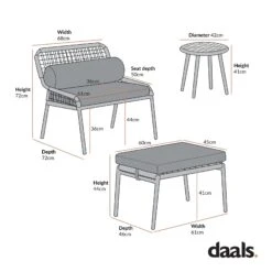 Pomona Rope Weave Bistro Set, Dark Grey Fabric With Black Frame 27 Pomona Rope Weave Bistro Set, Dark Grey Fabric With Black Frame -Daals Store OD POM BISTRO SET CHART 1